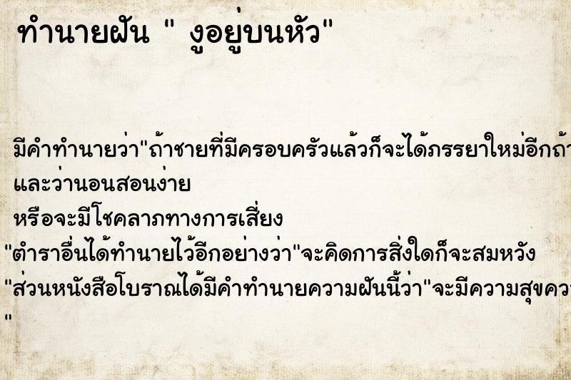 ทำนายฝัน  งูอยู่บนหัว